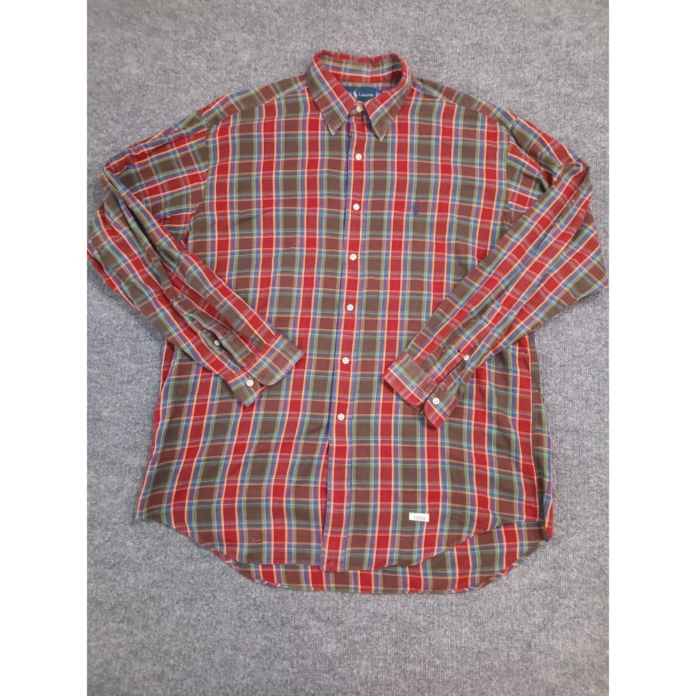 Ralph Lauren Blake Plaid Button Up Shirt Mens Large Red Cotton Long Sleeve